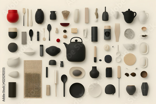 Wallpaper Mural 3D Render of Kitchen Utensils and Dishes Torontodigital.ca