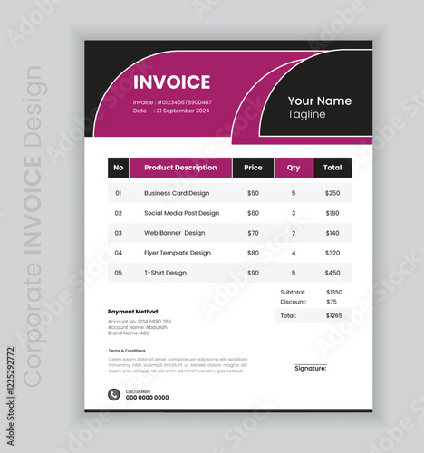 Minimalist Invoice and single page memo design with easy to edit