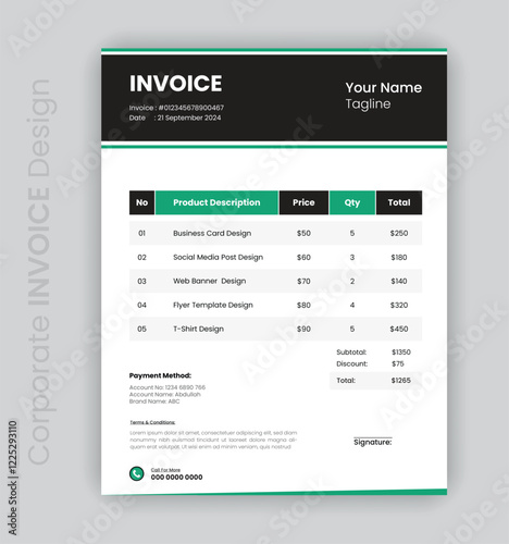 Minimalist Invoice and single page memo design with easy to edit