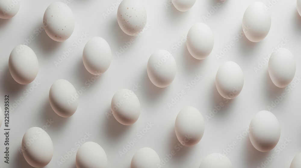 top view white eggs on white background, Easter day, horizontal top view white eggs on white background, Easter day, horizontal