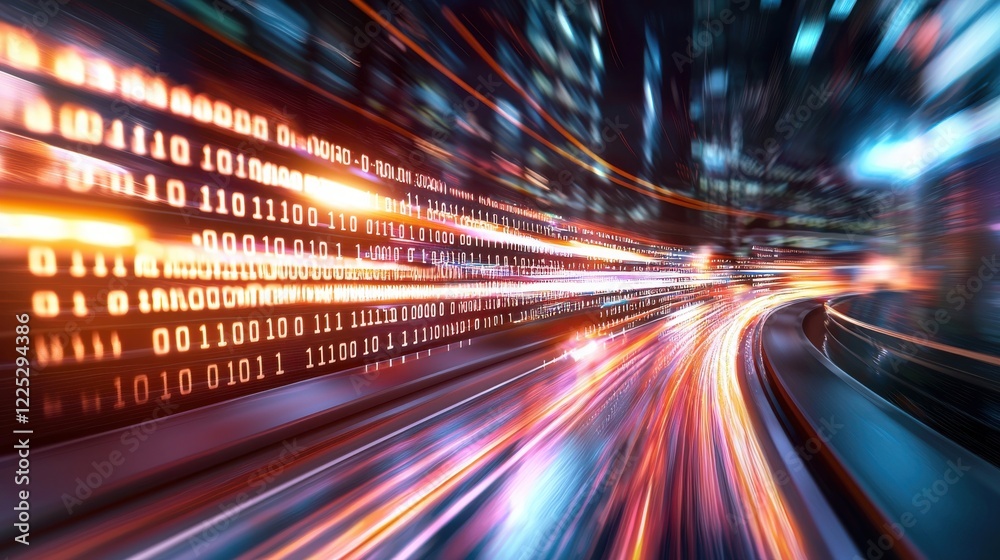 Blurred Digital Data and Binary Codes Flowing in Abstract Tech Background Blurred Digital Data and Binary Codes Flowing in Abstract Tech Background