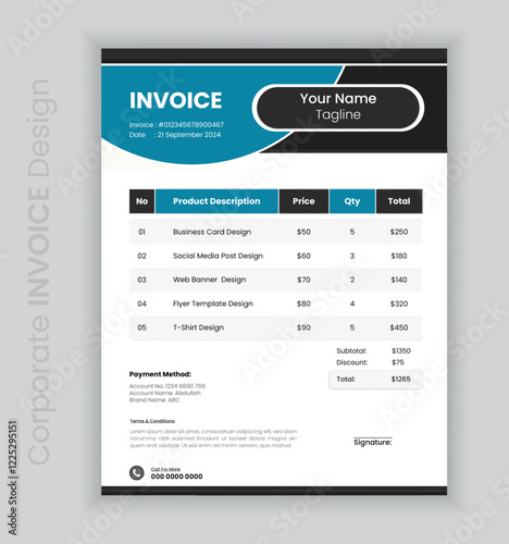 Minimalist Invoice and single page memo design with easy to edit