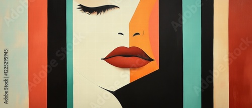 Abstract art piece featuring a stylized female face with bold colors, emphasizing beauty and creativity. Ideal for artistic expression, modern decor, and fashion themes.