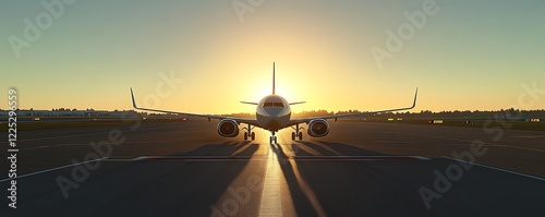 Wallpaper Mural Airplane on the runway under a cloudless sunny sky, bright daylight, clear view, generative AI art, ultrarealistic textures, 8K resolution, dynamic sunlight reflections Torontodigital.ca