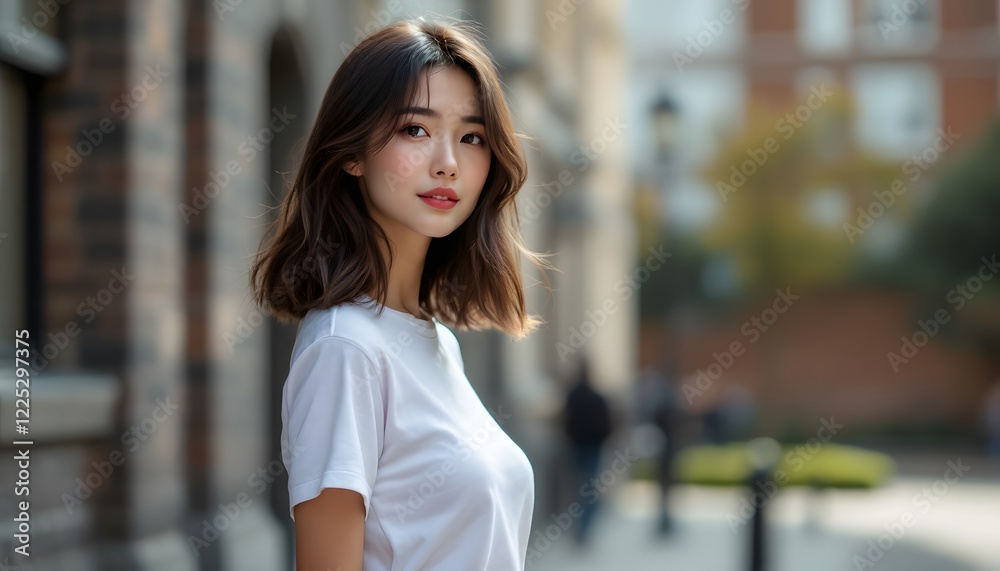 A young Asian woman with a confident gaze, embodying modern youth - representing fresh perspectives and empowerment - ideal for fashion, lifestyle, or beauty content. A young Asian woman with a confident gaze, embodying modern youth - representing fresh perspectives and empowerment - ideal for fashion, lifestyle, or beauty content.