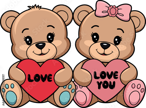 Cute Brown teddy bear vector art for valentine illustration isolated by white background