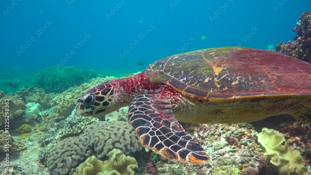 Diving with sea turtles near the islands of Apo and Negros. Philippines.    