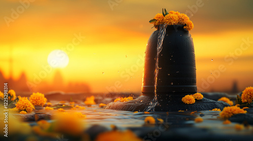 Mahasivaratri banner, image of Shiva linga with holy water flowing from the top, ai generated images. photo