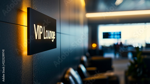 VIP Lounge sign at airport luxury waiting area with blurred background photo