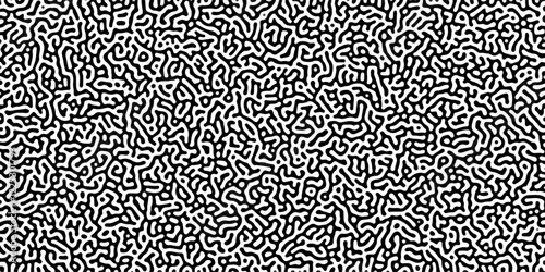 Turing reaction diffusion monochrome seamless pattern with chaotic motion .Linear design with biological shapes. Organic lines in memphis. abstract turing organic wallpaper background .	