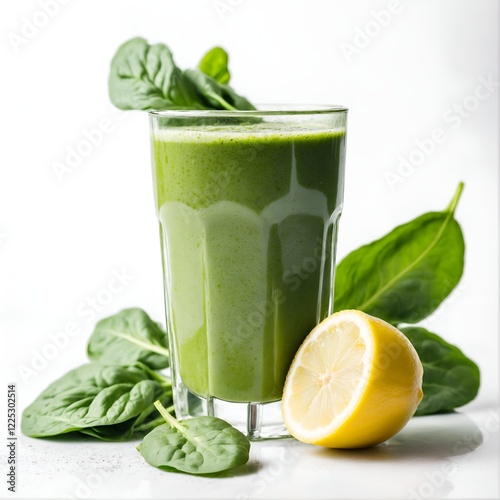 Green spinach smoothie with lemon. Detox, clean diet. Vegetable drink.