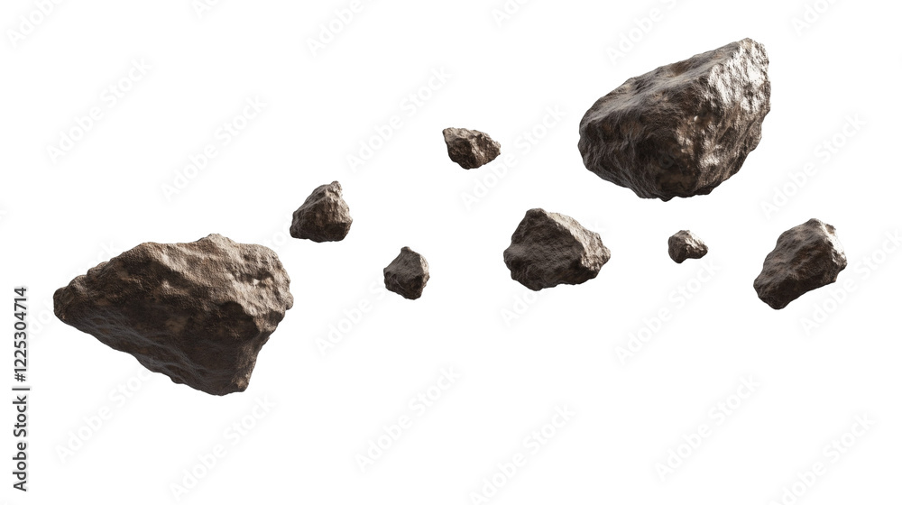 Naklejka premium Floating Space Asteroids Isolated on Transparent Background