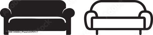 sofa sign Vector Icon set. Black Outline & Filled Transparent Versions