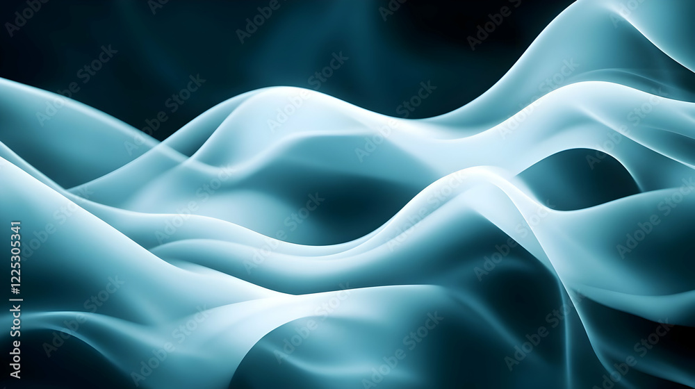 Obraz premium Abstract waves of translucent blue smoke flowing gracefully across a dark background, creating a serene atmosphere.