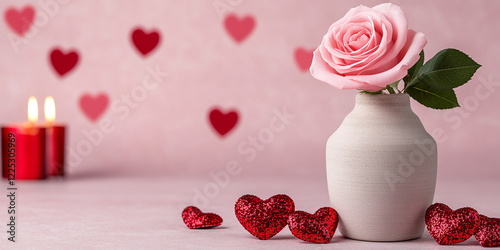 Scene of a Single Pink Rose in a Delicate Vase - Ideal for Floral Artwork and Wedding Invitations