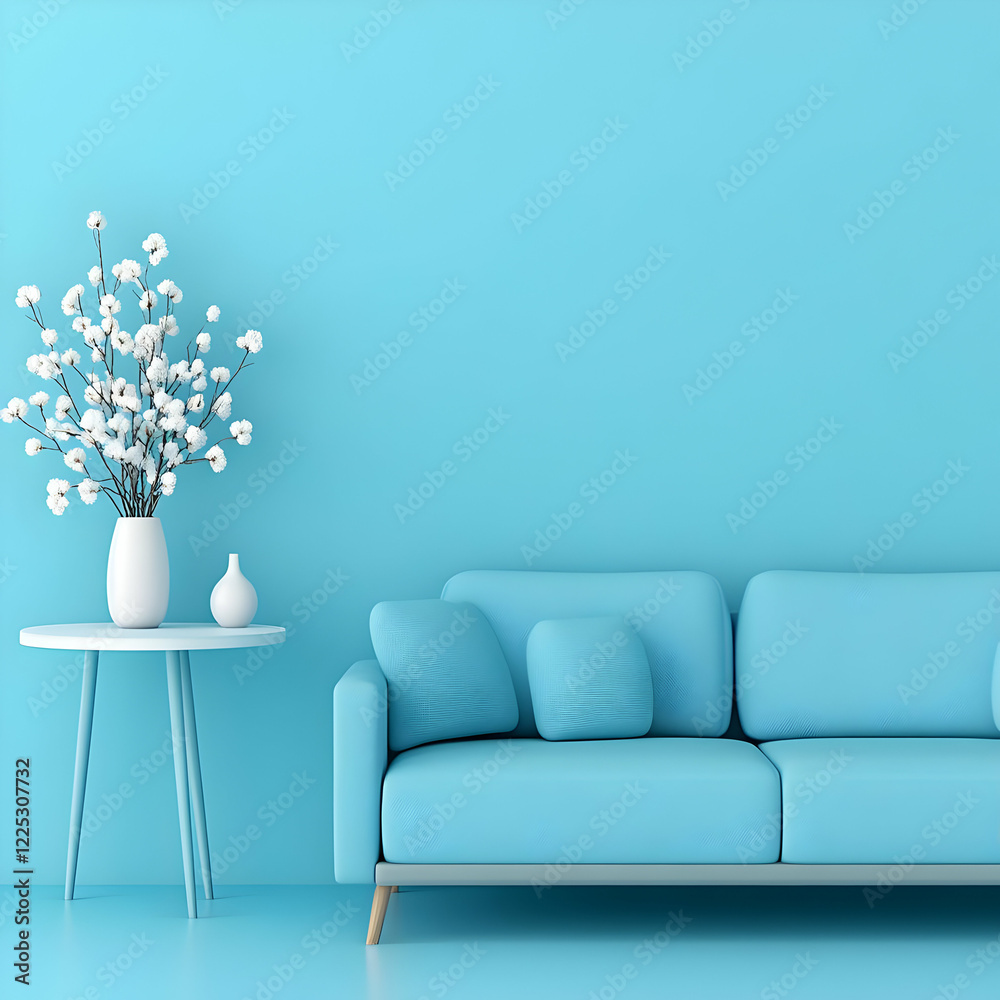 3D Render Light Blue Sofa Minimalist 3D Render Light Blue Sofa Minimalist