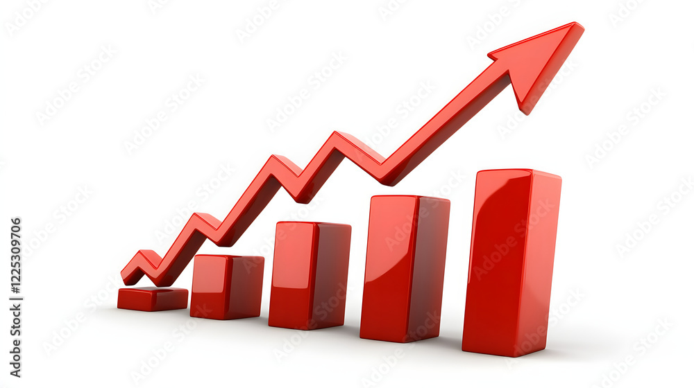 Red Arrow Showing Upward Trending Bar Graph Red Arrow Showing Upward Trending Bar Graph