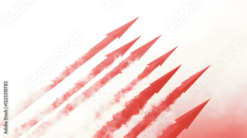 Red Arrows Ascending Through White Clouds