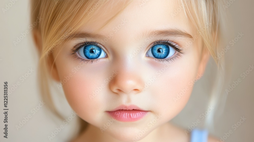 A young child with striking blue eyes and light blonde hair is attentively looking at the camera. The soft background emphasizes the child's features in a calm atmosphere A young child with striking blue eyes and light blonde hair is attentively looking at the camera. The soft background emphasizes the child's features in a calm atmosphere