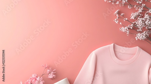 Soft pink sweater with delicate flowers.