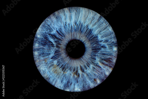 Close up of eye iris on black background, macro, photography	
