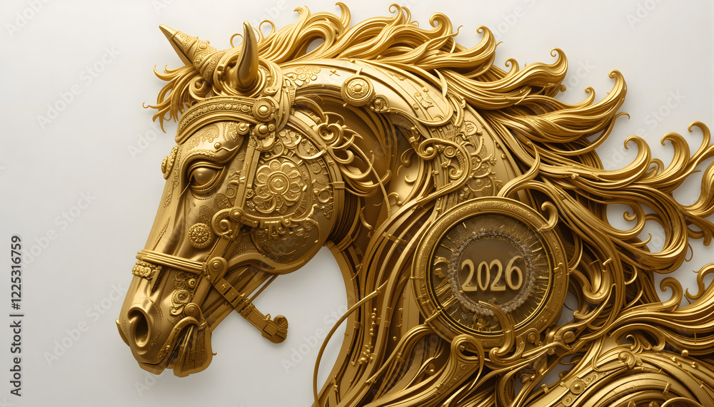 gold typography of a horse, 2026 year of horse gold typography of a horse, 2026 year of horse