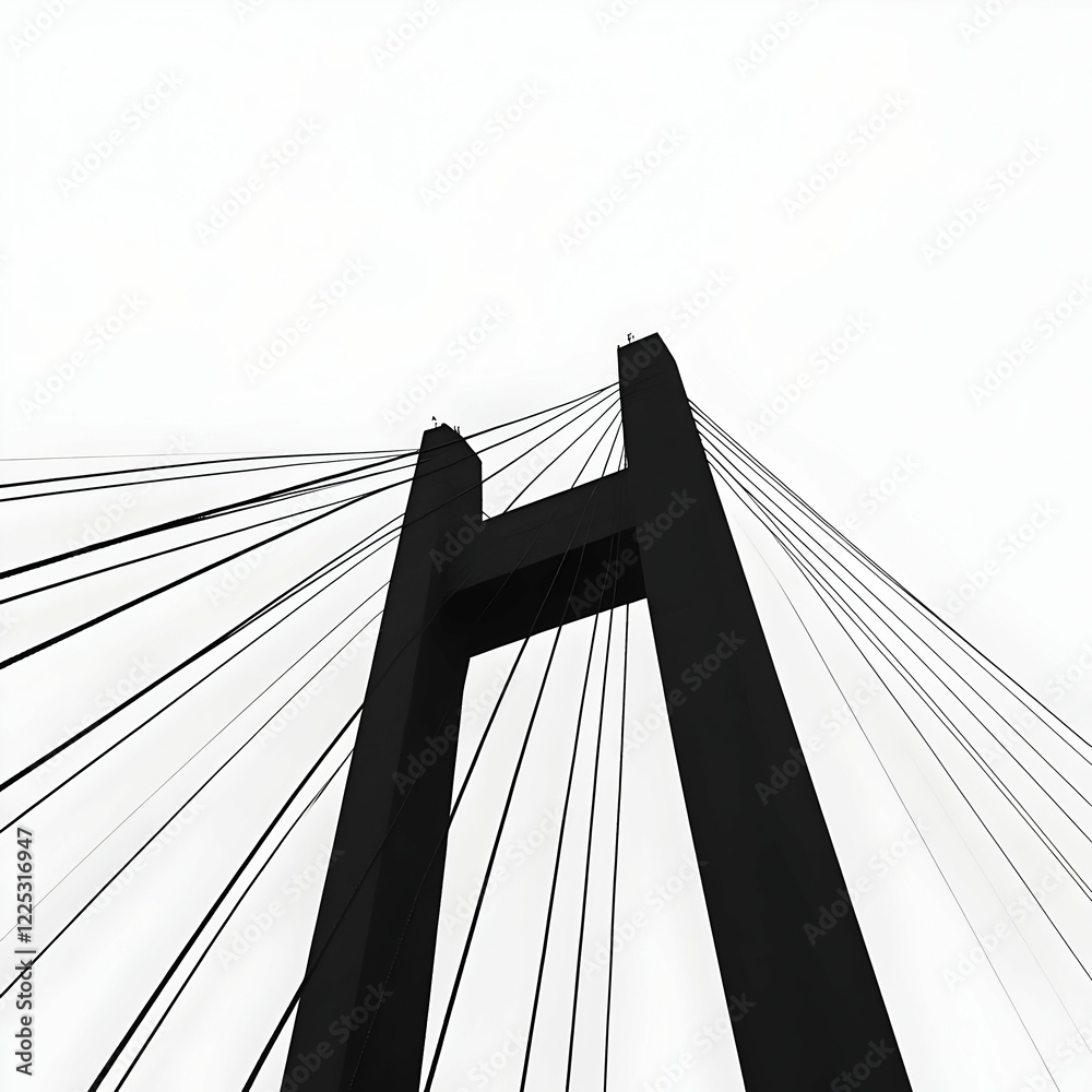 Fototapeta premium Bridge Illustration: Black and White Minimalism