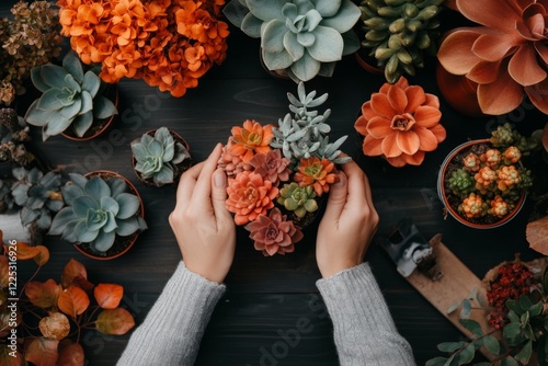 A gardener arranging colorful plants in a pattern, showing the creative and applicable use of design in landscaping photo