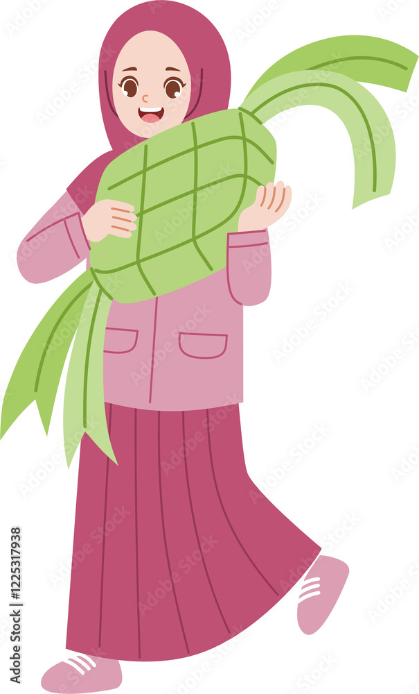 muslim kid holding ketupat celebrating eid muslim kid holding ketupat celebrating eid