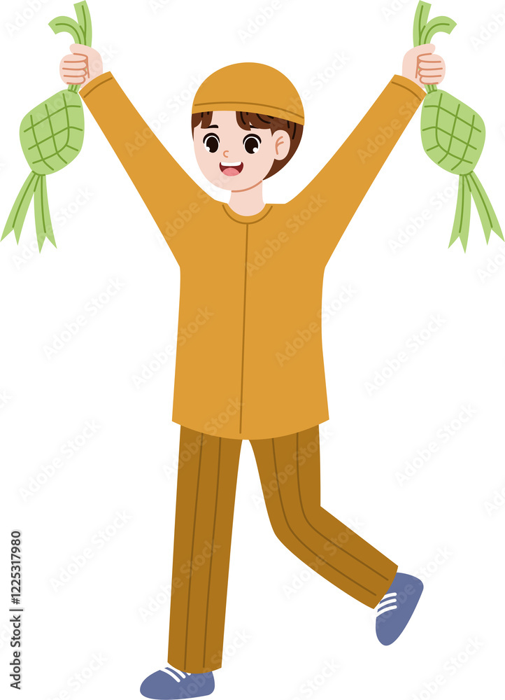 muslim kid holding ketupat celebrating eid muslim kid holding ketupat celebrating eid