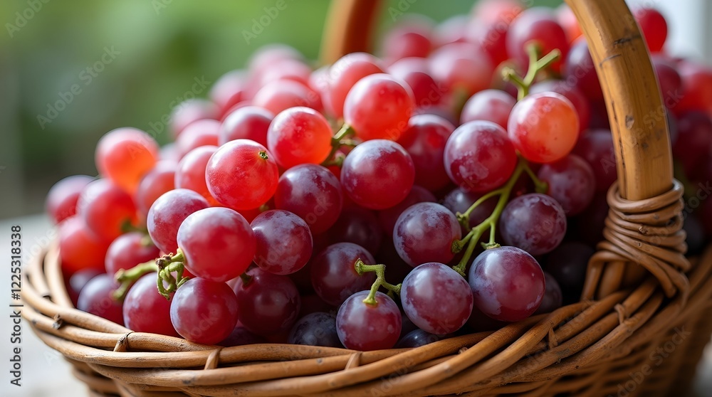 Detailed Close-up of Grapes in Rustic Basket Detailed Close-up of Grapes in Rustic Basket