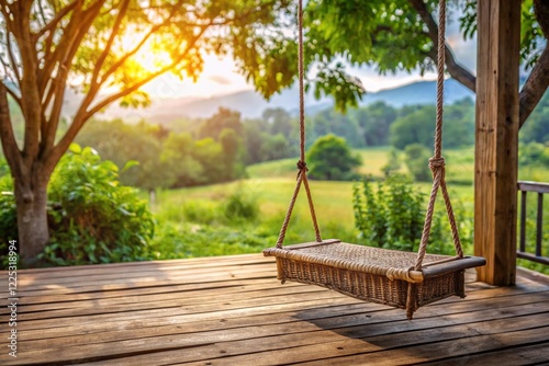 wooden swing in the garden