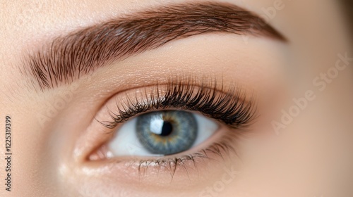 Closeup of a Woman s Elegant Eye with Professional Makeup and Lashes photo