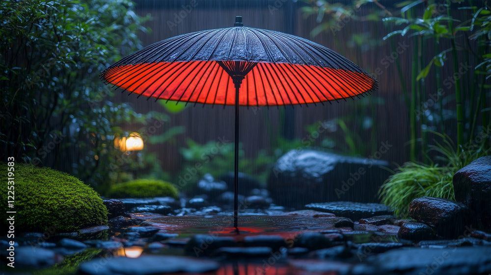 custom made wallpaper toronto digital雨上がりの庭に佇む和傘と自然の調和