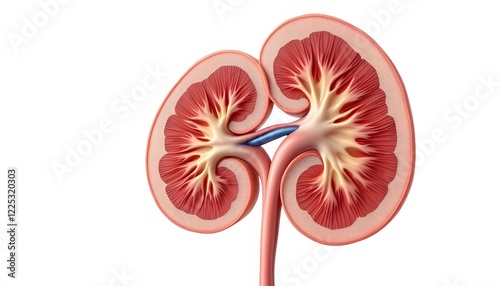 Detailed kidney cross-section showcasing the internal structure, emphasizing renal health and function, suitable for medical education, healthcare publications, and scientific presentations.