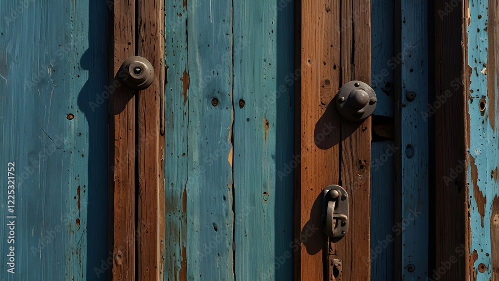 Detail from a old rustic blue door. Generative AI Detail from a old rustic blue door. Generative AI