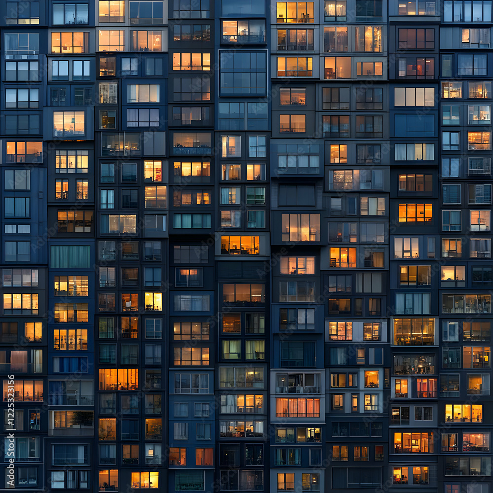 Illuminated Apartment Building at Dusk Illuminated Apartment Building at Dusk