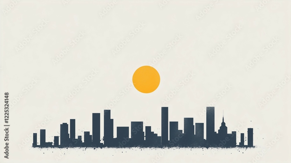 Fototapeta premium Minimalist City Skyline with Rising Sun