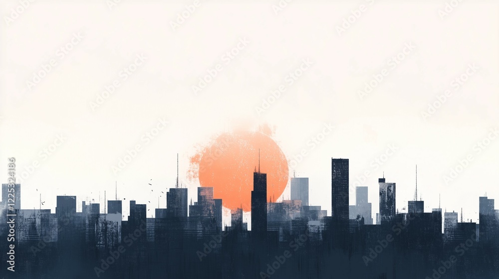 Fototapeta premium Abstract City Skyline with Red Sun