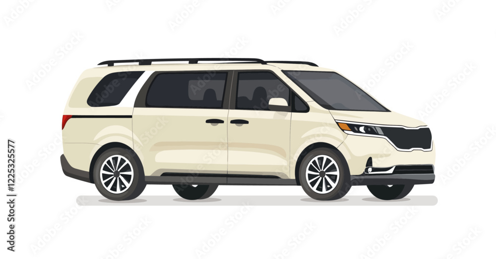 Vector illustration of a modern minivan in a side view. Ideal for transportation, family travel, car rental, taxi services, and automotive industry concepts. Vector illustration of a modern minivan in a side view. Ideal for transportation, family travel, car rental, taxi services, and automotive industry concepts.