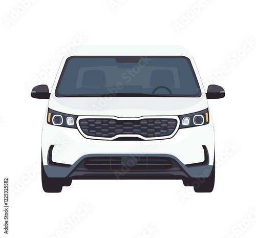 Vector illustration of a modern minivan in a front. Ideal for transportation, family travel, car rental, taxi services, and automotive industry concepts.