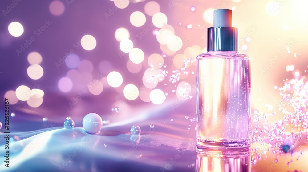 A luminous skincare bottle with glowing orbs of light swirling around it, creating an aura of purity and elegance, evoking a sense of luxury and rejuvenation. A luminous skincare bottle with glowing orbs of light swirling around it, creating an aura of purity and elegance, evoking a sense of luxury and rejuvenation.