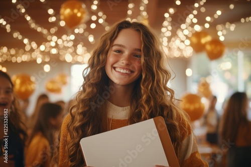 A teacher walking into a noisy classroom on the first day of school, holding a folder tightly with a hesitant smile