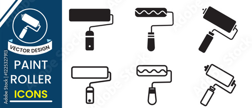 Paint Roller icon vector illustration set. Paint roller, brush icon, vector design on white background. Set of color brush, wall roller vector illustration.