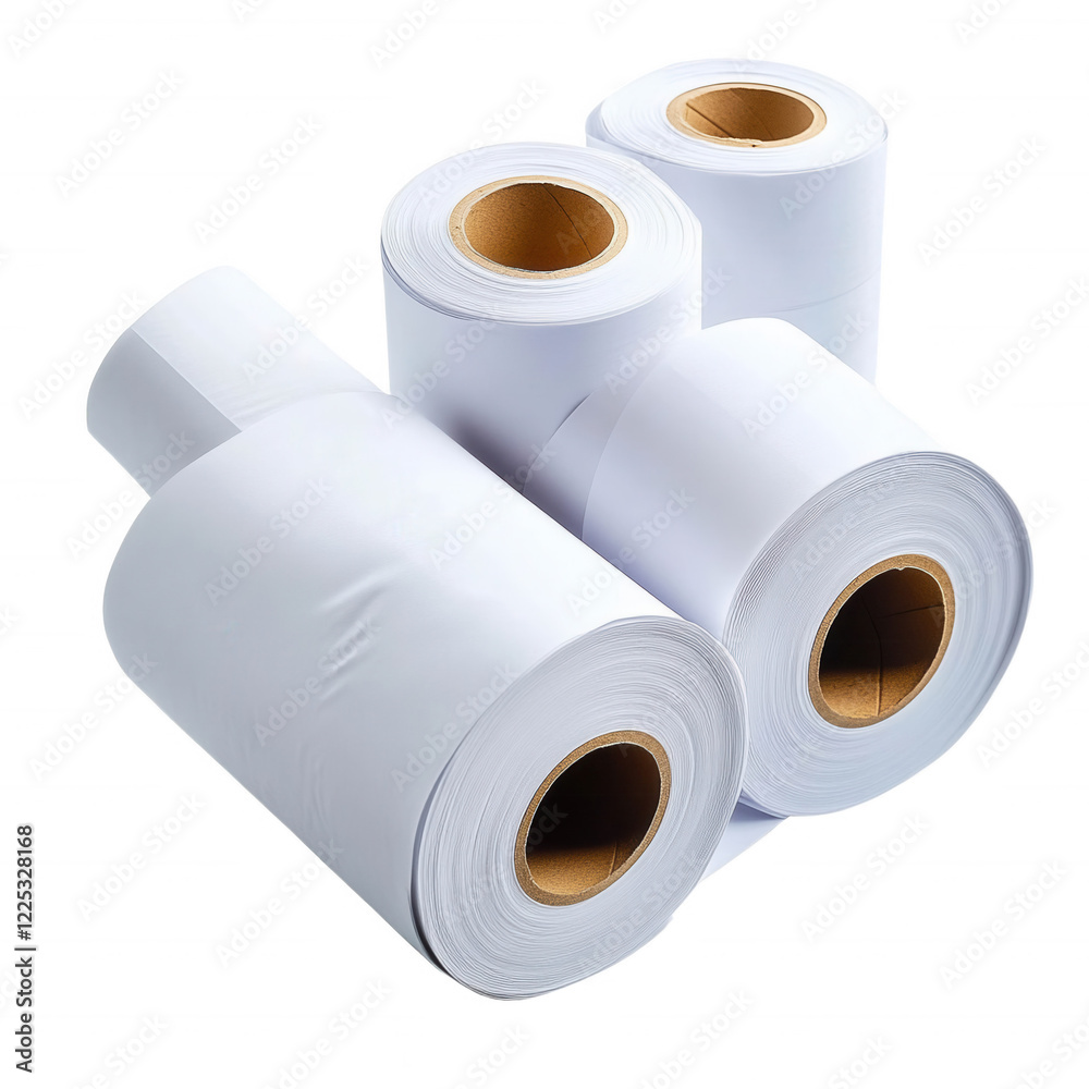 Rolls of blank paper for printing and packaging applications, isolated on transparent or white background Rolls of blank paper for printing and packaging applications, isolated on transparent or white background