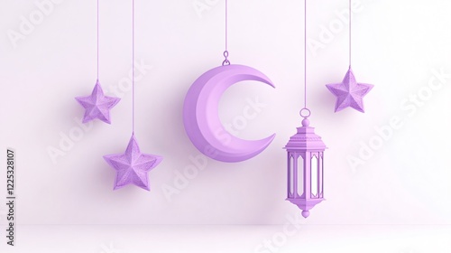 Fototapeta Elegant 3D Abstract Crescent Moon Lantern and Star Hanging Sculpture