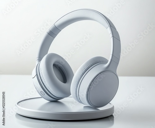Stylish white headphones rest on a sleek charging stand, showcasing modern design and functionality.
