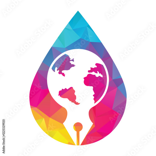 Pen nib and globe logo vector. Education Logo.