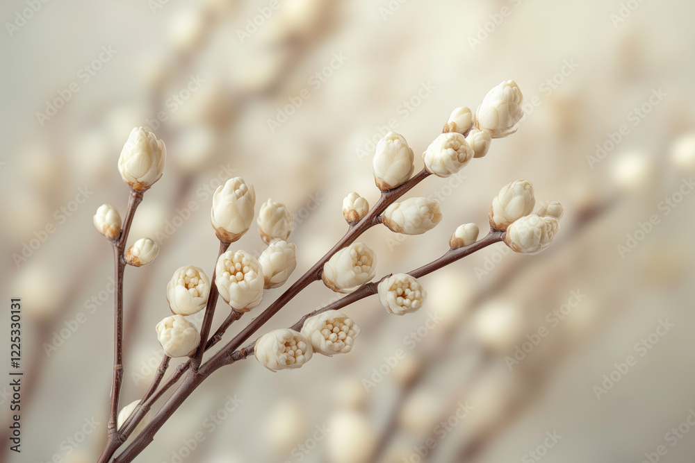 Cream Colored Flower Buds on Brown Branches Close Up Cream Colored Flower Buds on Brown Branches Close Up
