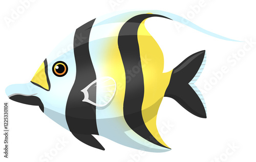 Moorish Idol Fish with Yellow and Black Vertical Stripes Hand Drawing photo